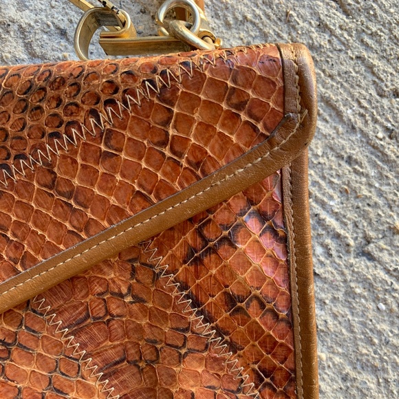 VINTAGE SNAKESKIN Patchwork Leather Clutch / Shoulder Bag / Top Handle - Picture 2 of 15